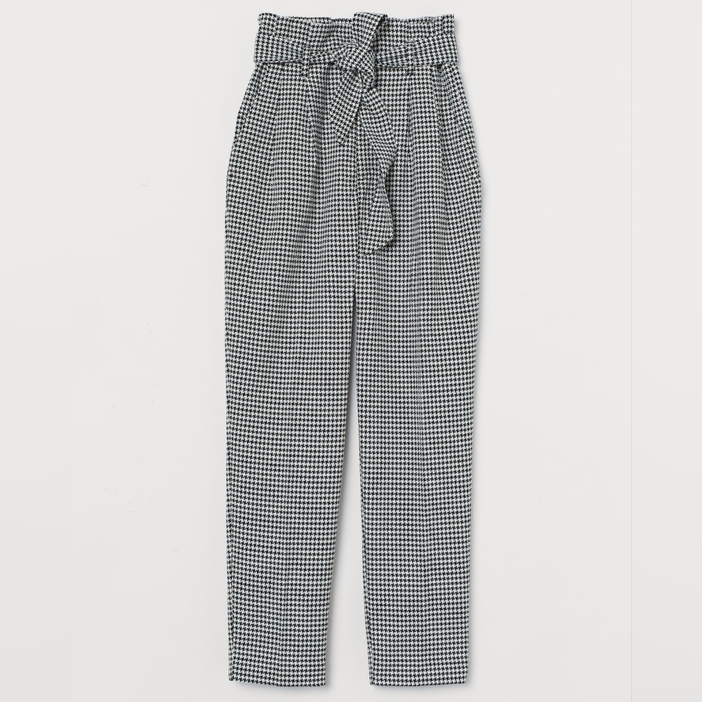 NEW H&M Menswear Paper Bag Belted Trousers Black Dogtooth Pattern Pants 2